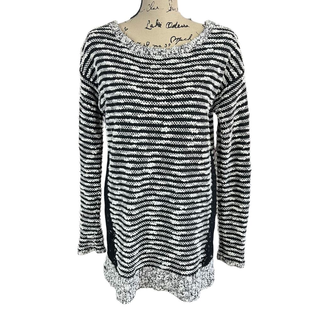 Moth Anthropologie Sweater Women Size M Black White Chunky Knit Lace Wool Blend